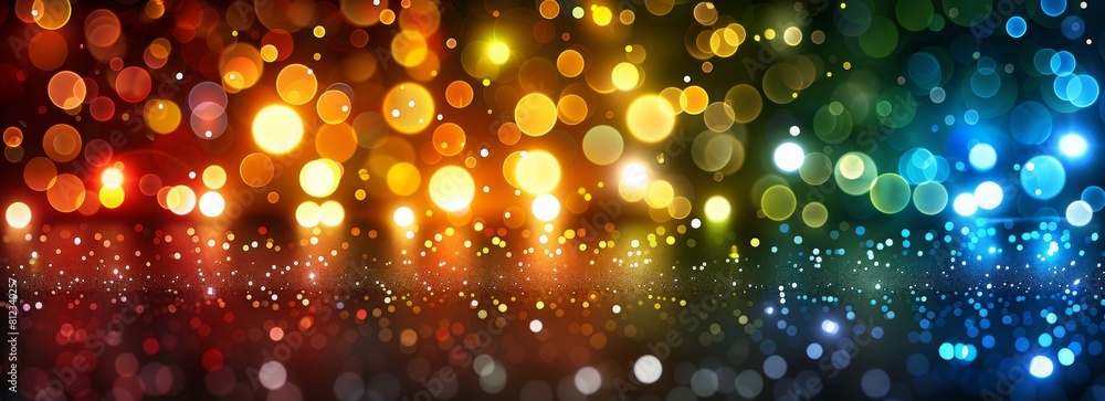 Poster glowing particle dots with colorful dots in abstract background, concept of light shining sparkling 