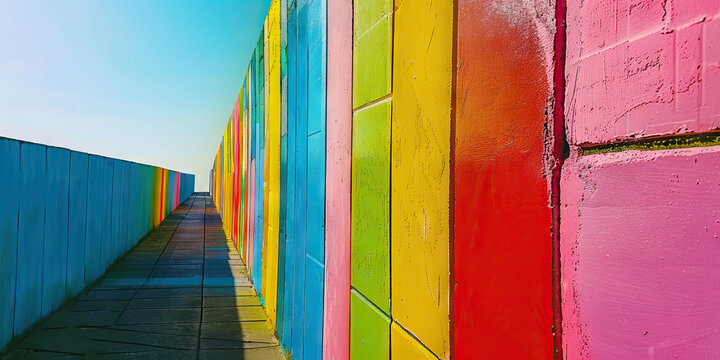 Colorful Confines: A vibrant and energetic landscape featuring walls painted in a kaleidoscope of hues, reflecting the city's vibrant culture and creative spirit.