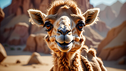Fototapeta premium a cute adorable baby camel generative ai rendered in the style of children-friendly cartoon animation fantasy style
