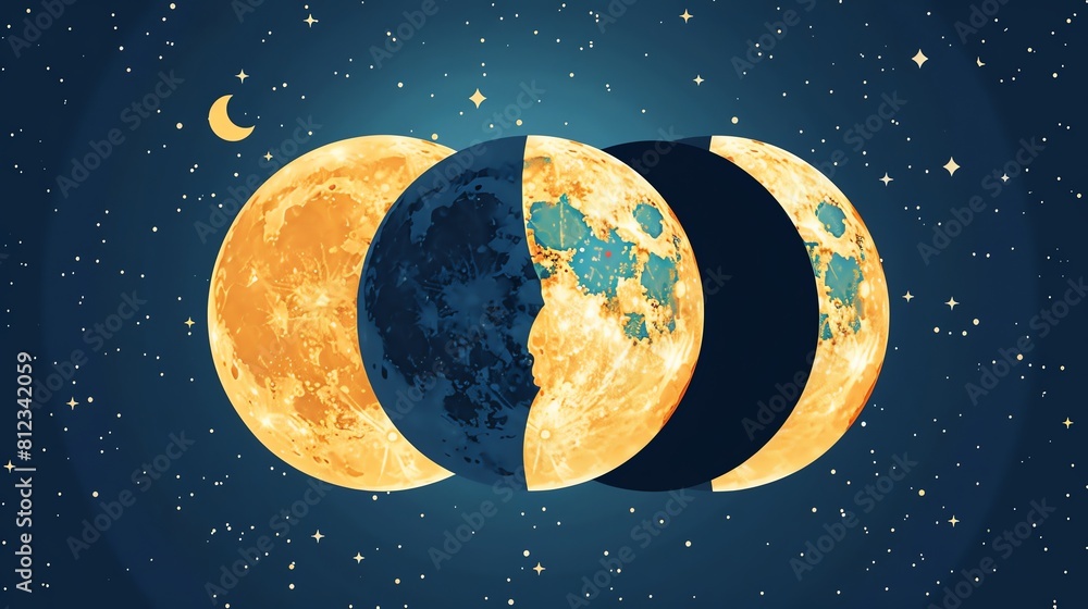 Poster moon phases educational chart flat design front view astronomy theme animation split-complementary c