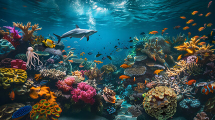 Fototapeta na wymiar Dazzling Undersea Extravaganza: A Peek into The Vibrant Marine Life of US Coastal Waters