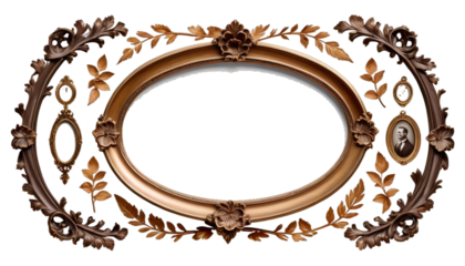 transparent white background picture vintage oval frame mirror gold antique old isolated victorian ornate wall photo baroque painting retro image art design space border decoration carved empty