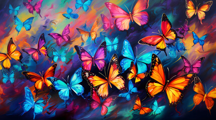 butterflies neon oil painting impressionist style abstract decorative painting