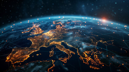 Europe-Centric Internet Map: Global Connections, Fast Data Transfer, Cyber Tech, Info Swaps,...