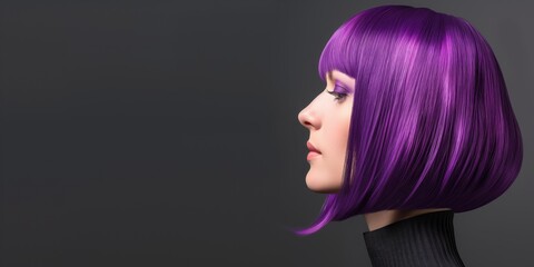 Rear view of a person with vibrant purple hair and black clothing, emphasizing bold personal style