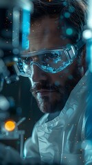 Meticulous Scientist Examining Radioactive Sample Under Advanced Microscope in State-of-the-Art Laboratory - obrazy, fototapety, plakaty