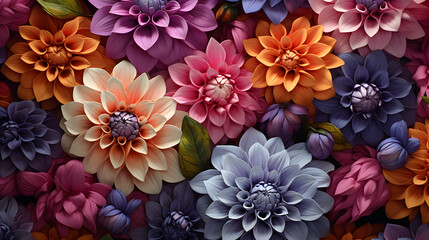 flowers in multi colors from a garden background poster decorative painting  - obrazy, fototapety, plakaty