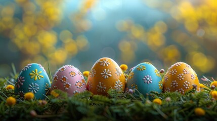 Colorful Easter Eggs in Lush Spring Setting