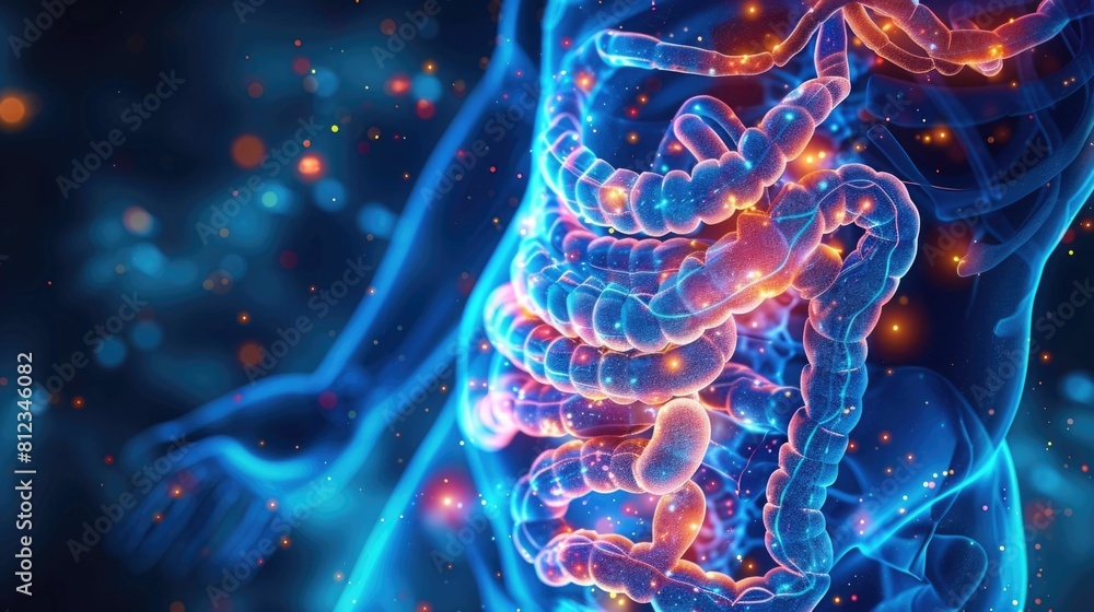 Poster vibrant d visualization of vitamin b absorption in the digestive system and its impact on nerve func