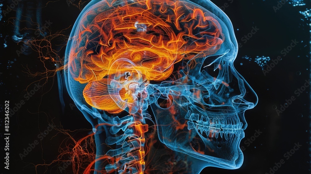 Poster visualization of thiamine vitamin b in nervous system functioning under d x ray imagery