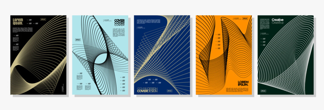 Flowing motion dynamic curve line cover design bundle