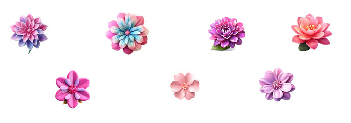 Artistic Watercolor pink Flower Assortment - A Collection of Hand-Painted Botanical Illustrations isolated on a transparent or white background, png