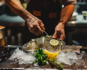 Chef pairing flounder with experimental cocktails at a pop-up bar trendy and innovative