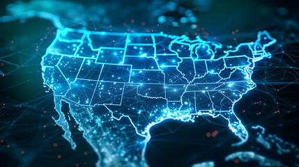 USA Digital Map: Exploring North America's Network, Fast Data Transfer, Cyber Tech, Info Exchange, and Telecommunication
