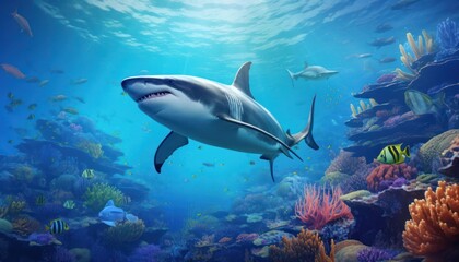 Obraz premium The Orcinus Orca in the ocean, portrait of Orca hunting prey in the underwater