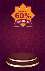 eid sale discount portait template banner with blank space 3d podium for social media feed product sale with abstract gradient purple background design13