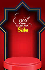 eid sale discount portait template banner with blank space 3d podium for social media feed product sale with abstract gradient red background design12