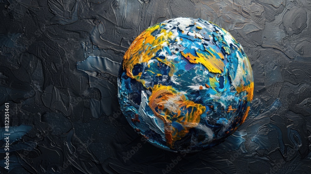Wall mural a vibrant 3d rendering showcases an abstract version of planet earth adorned with mountains and crat