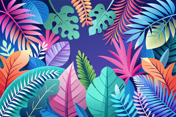 Colorful tropical leaves border