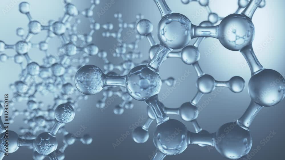 Poster abstract atom or molecule structure for science or medical background, 3d animation.