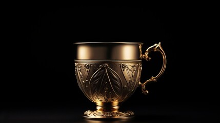 A gold cup on a black background