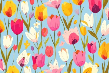 Naklejka premium Tulip Symphony A Seamless Vector Pattern of Vibrant Blooms Swaying in the Field