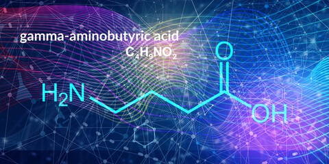 Medical illustration. Chemical formula of gamma-Aminobutyric acid.