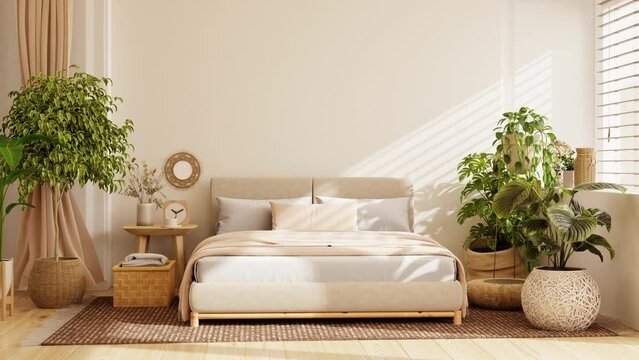 Farmhouse style bedroom,wall mockup- 3D rendering