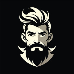 Ornamental, rugged man with stylish hair, beard and mustache. Decorative illustration for barbershop logo, emblem, tattoo, embroidery, laser cutting vector