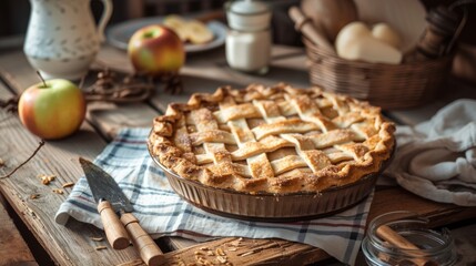 Naklejka premium Tasty Autumn Delights: Apple Pie and Cranberries in Stunning 