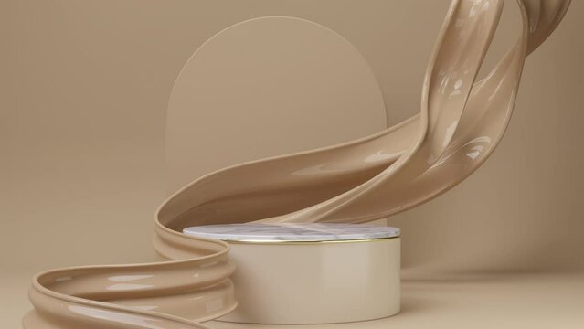 minimal pedestal podium display with brown foundation cream, stage showcase for beauty and cosmetics product, 3d animation.