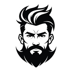 Ornamental, rugged man with stylish hair, beard and mustache. Decorative illustration for barbershop logo, emblem, tattoo, embroidery, laser cutting vector