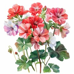 Obraz premium A beautiful watercolor painting of a bouquet of pink and white geraniums.