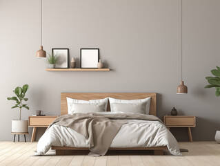 bedroom in modern mid-century style with copy space for Commercial Photography