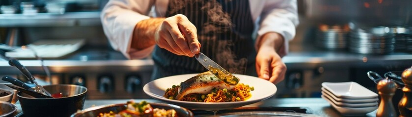 Chef serving flounder during a jazz club night smooth and sultry
