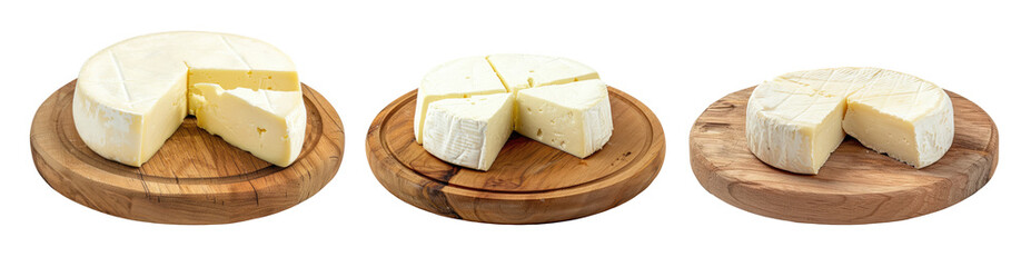 Set of wooden boards with home made cheese isolated on transparent background