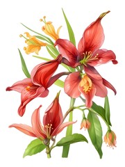 Clianthus Flower Watercolor Plant Nature Art