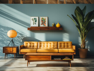 living room in modern mid-century style with copy space for Commercial photography