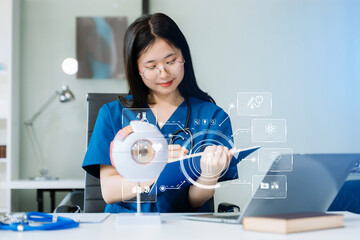 medical technology concept,smart doctor hand working with modern laptop computer