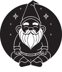 Mystical Garden Gnome in Black and White