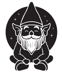 Mystical Garden Gnome in Black and White