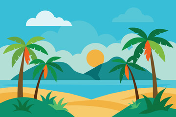Fototapeta na wymiar Tropical Scene Illustration Vector