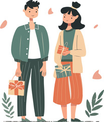 Couple Exchanging Gifts