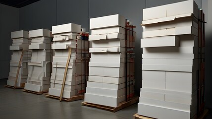 A stack of blank canvases in an art classroom, waiting to be transformed into works of creative expression 