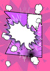 Purple Cartoon Abstract Background, comic book speech bubble backdrop. Retro vector comics pop art design illustration.