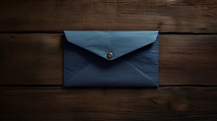 A blue envelope on a dark wooden surface - Powered by Adobe