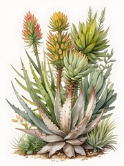 Fototapeta premium Fynbos Aloe Flower Watercolor Plant Nature Art 