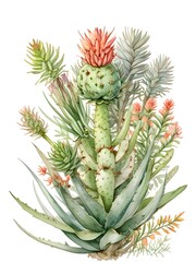 Fototapeta premium Fynbos Aloe Flower Watercolor Plant Nature Art 
