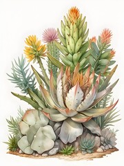 Fynbos Aloe Flower Watercolor Plant Nature Art 