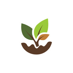 modern brown green leaf plant logo flat illustration